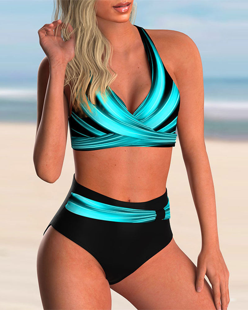 Zaya Bikini set with crossover detail and print
