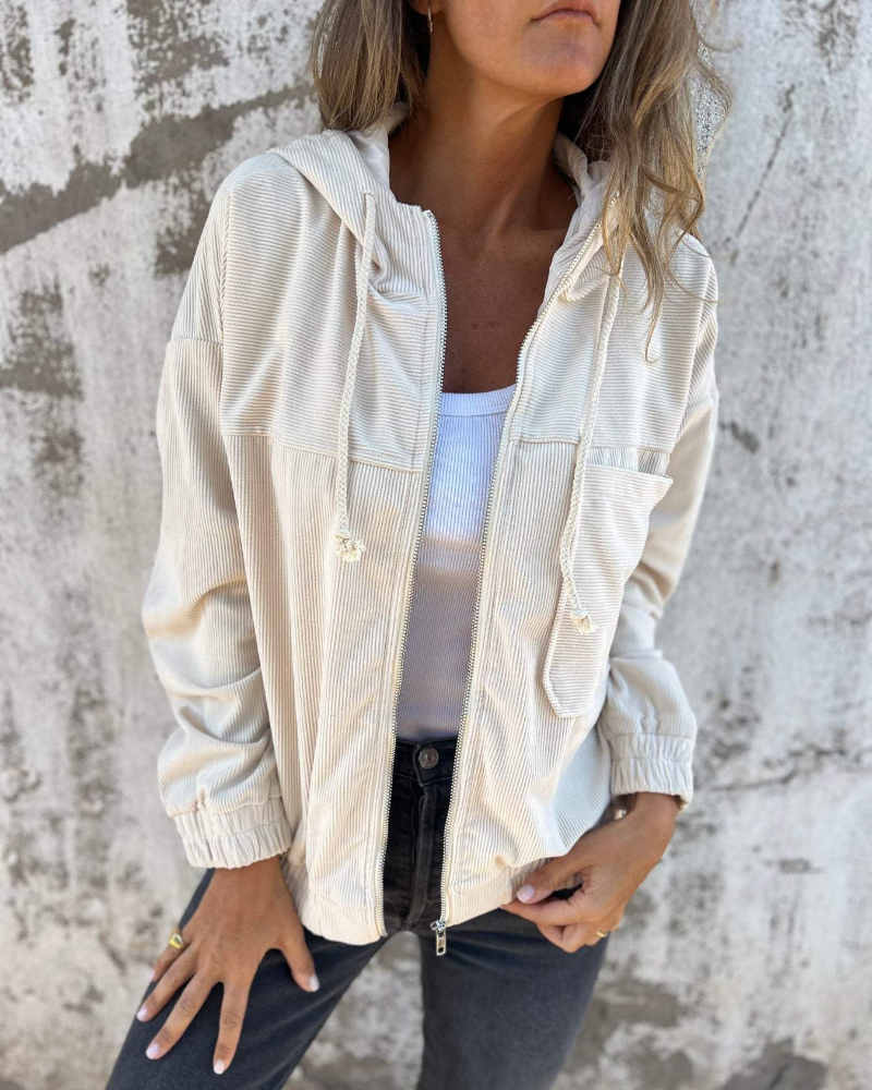 Liora Corduroy Hooded Zip Jacket