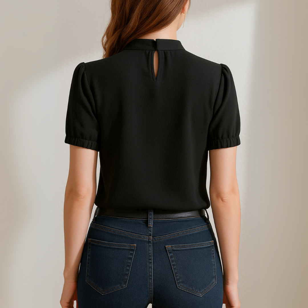 Eva Black Pleated Blouse With Split Sleeves