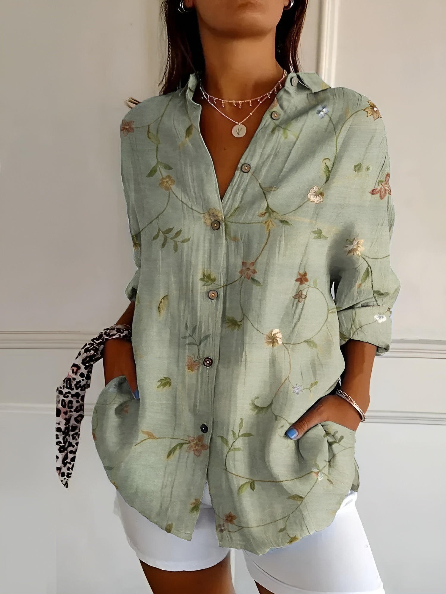 Calla Floral Button-Up Blouse